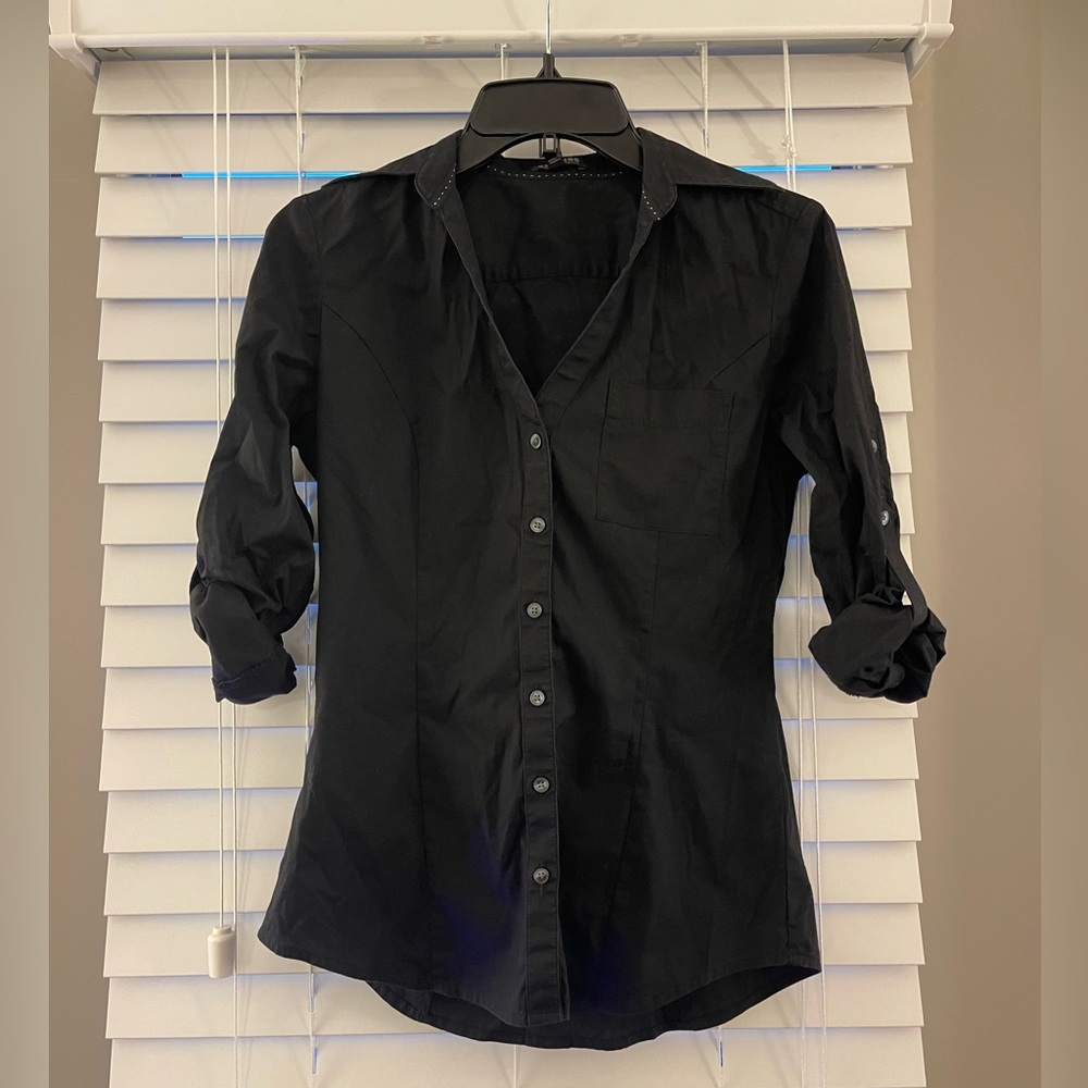 Express Essential Stretch - Women’s Button Down Dress Shirt - Black - Size XS